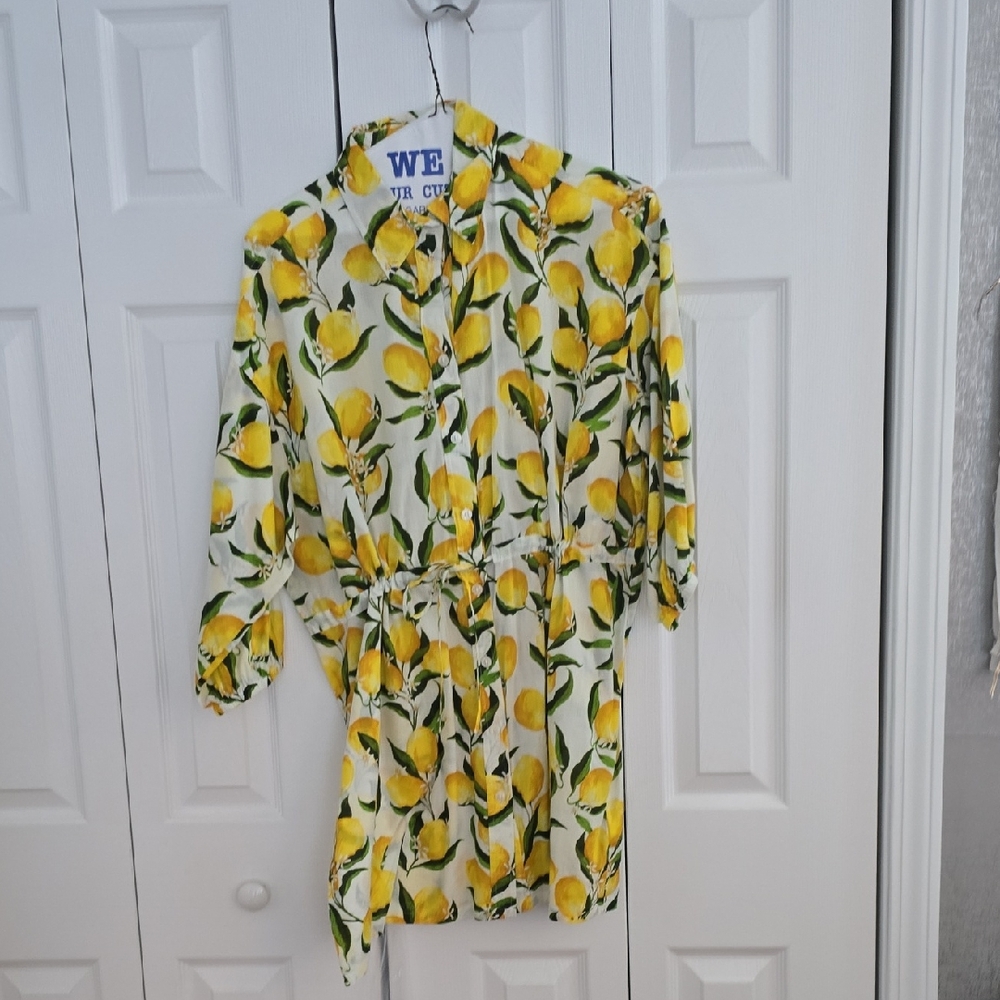 J. Crew Yellow Lemon Print Midi Dress